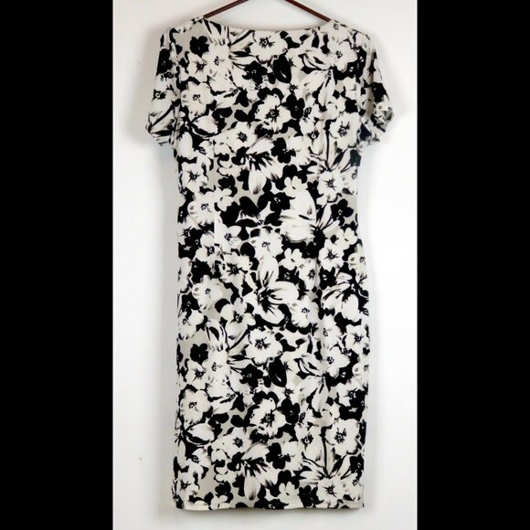 Precis Petite Black Pullover Shift Size UK 14 US 10 Lining Off White Floral - Picture 2 of 8